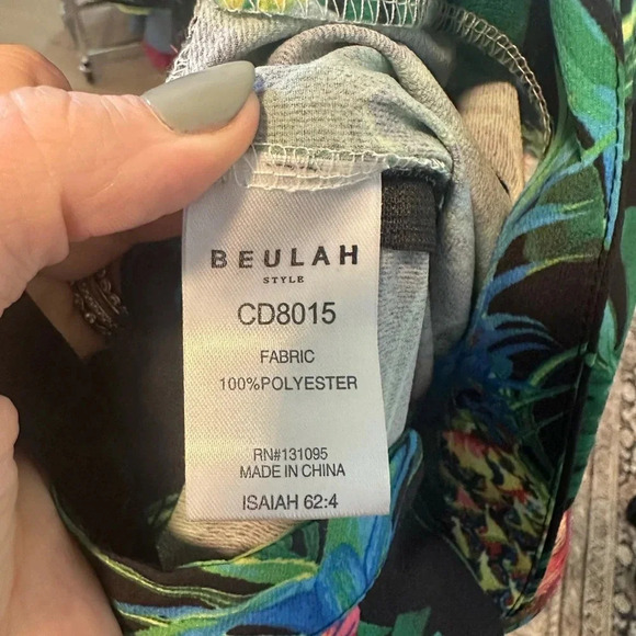 NWT Beulah Tropical Pants Belted Jumpsuit Romper Black Floral Small - Picture 6 of 6